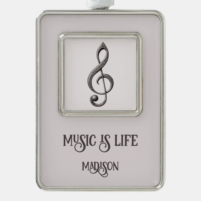 Custom Text Musical Clef Note Christmas Ornament (Front)