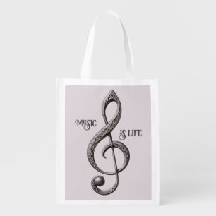 Custom Text Musical Clef Note Grocery Bag