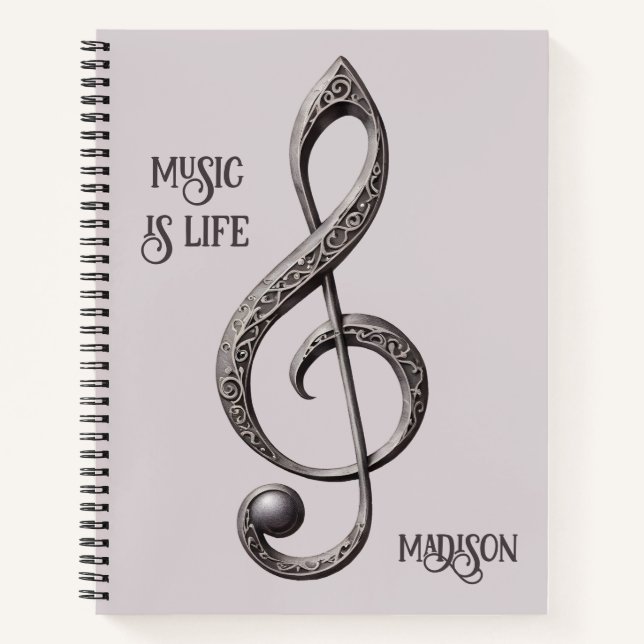 Custom Text Musical Clef Note Notebook (Front)