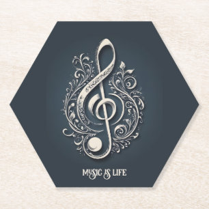Custom Text Musical Clef Note Paper Coaster
