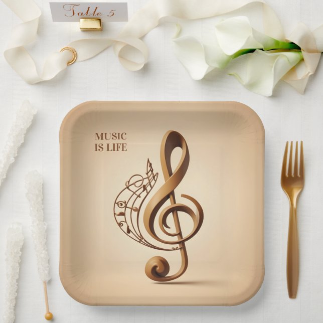 Custom Text Musical Clef Note Paper Plates (Wedding)