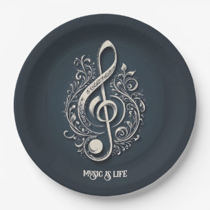 Custom Text Musical Clef Note Paper Plates