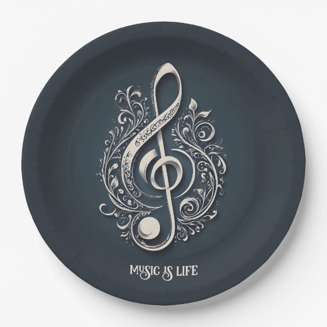 Custom Text Musical Clef Note Paper Plates (Front)