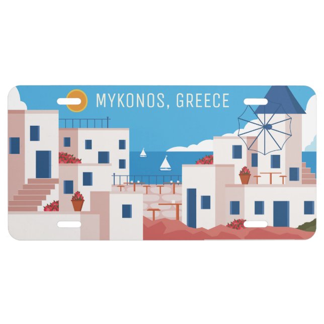 Custom Text Mykonos Greece License Plate (Front)