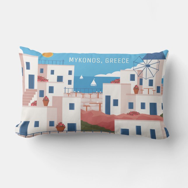 Custom Text Mykonos Greece Lumbar Pillow (Front)