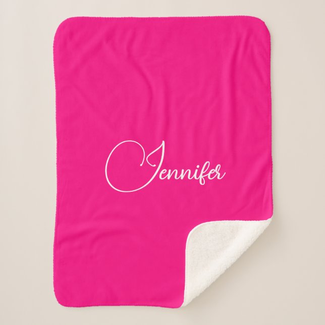 Custom Text Name Add Image Photo Wow Pink Template Sherpa Blanket (Front)