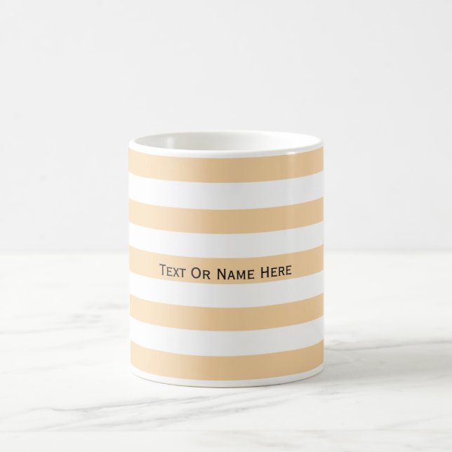 Custom Text Name Champagne Pink & White Stripes. Coffee Mug (Center)
