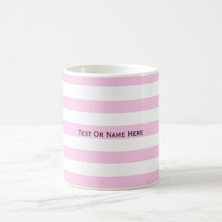Custom Text Name Classic Rose Pink & White Stripes Coffee Mug