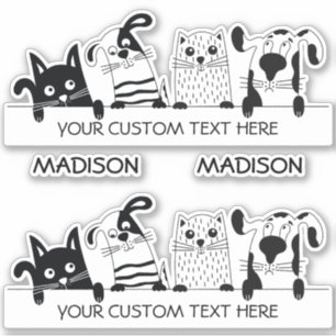 Custom text & name Cute Cats & Dogs Sticker