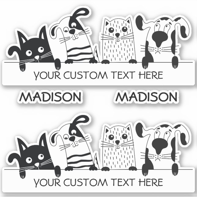 Custom text & name Cute Cats & Dogs Sticker (Front)