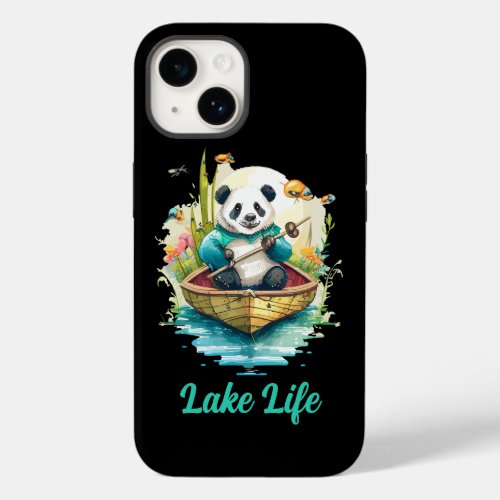 Custom Text Name Fishing Panda in a Boat on a Lake Case_Mate iPhone 14 Case