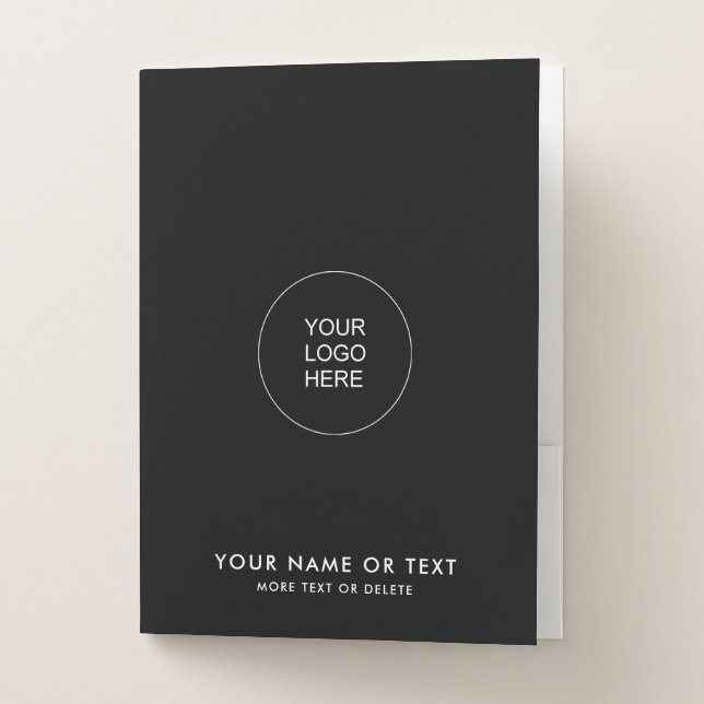 Custom Text Name Logo Black & White Minimalist Pocket Folder (Front)