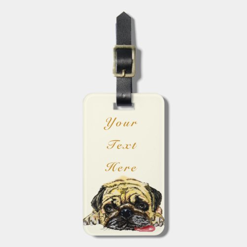 Custom Text Name Luggage Tag Funny Pug Dog