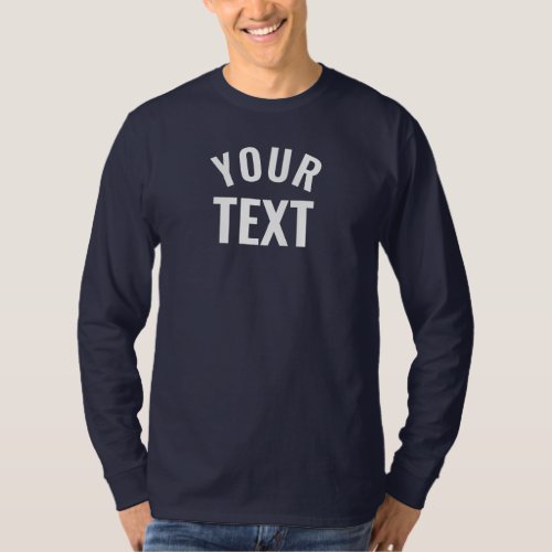 Custom Text Name Mens Basic Long Sleeve Navy Blue T_Shirt