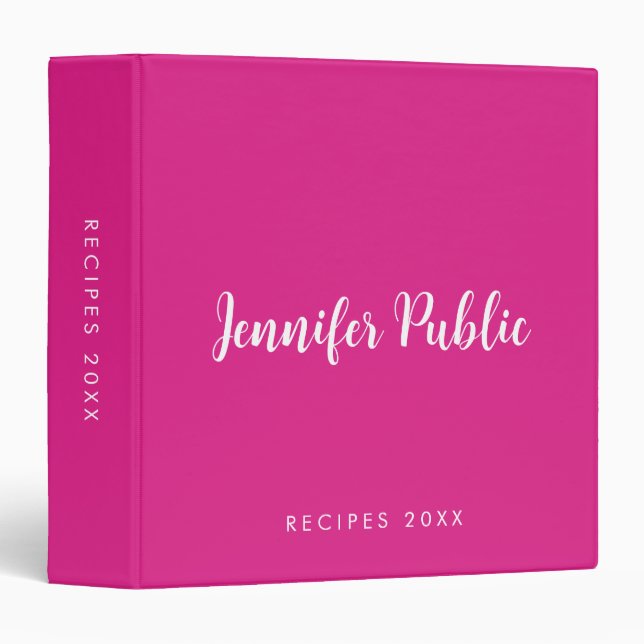 Custom Text Name Monogram Recipes Pink And White 3 Ring Binder (Front/Spine)