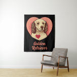 Custom Text Name Romantic Golden Retriever Dog Tapestry<br><div class="desc">Celebrate Valentine's Day in style with this adorable Personalized Golden Retriever design. The design features a Golden Retriever with a little red heart on its chest, surrounded by a pink heart-shaped frame. Personalize it with your dog's name for a unique and special gift for yourself or a loved one. Click...</div>