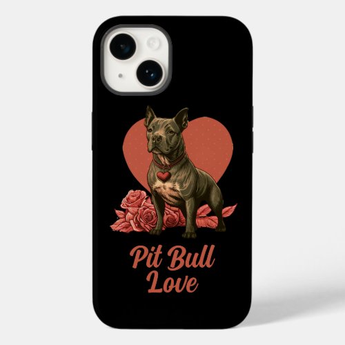 Custom Text Name Romantic Pit Bull Dog Case_Mate iPhone 14 Case