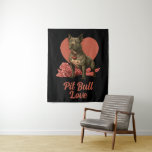 Custom Text Name Romantic Pit Bull Dog Tapestry<br><div class="desc">Celebrate Valentine's Day with a special touch with this watercolor design of a black Pit Bull dog posing with a heart pendant on its chest, a bed of roses and a big red heart in the background. Perfect for dog-lovers, this design can be customized with your own text on the...</div>