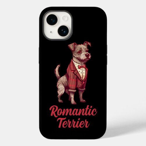 Custom Text Name Romantic Terrier Dog in a Suit Case_Mate iPhone 14 Case