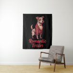 Custom Text Name Romantic Terrier Dog in a Suit Tapestry<br><div class="desc">Add a personal touch to your Valentine's Day celebration with this cute watercolor design featuring a terrier dog dressed in a red suit. Perfect for dog lovers, this design can be customized with your furry friend's name, your name or any text. Show off your love for your companion this Valentine's...</div>