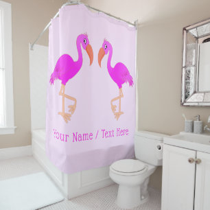 Custom Text Name Shower Curtain - Pink Flamingos