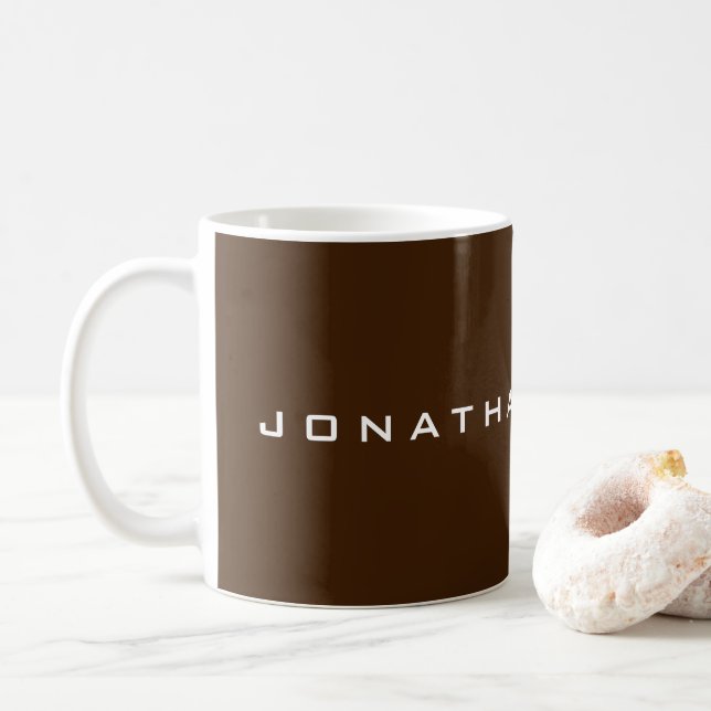 Custom Text Name Simple Design Template Brown Coffee Mug (With Donut)