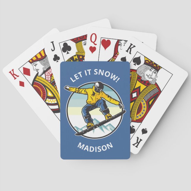 Custom text & name SNOWBOARDER Poker Cards (Back)