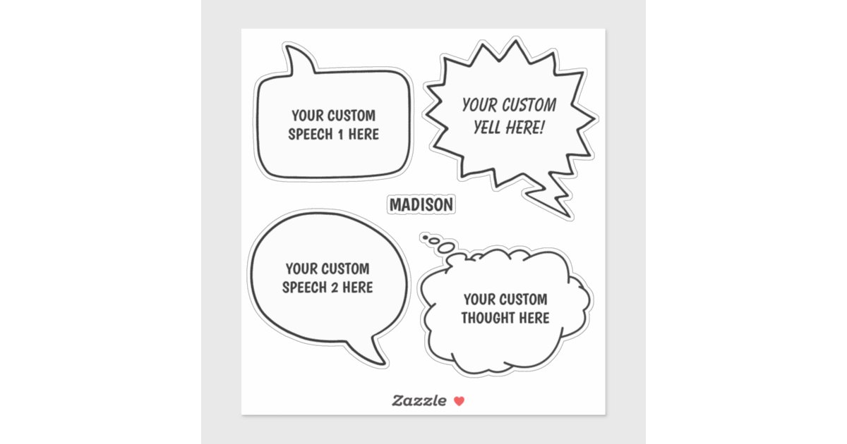 Custom Text & Name Speech Bubbles Sticker | Zazzle