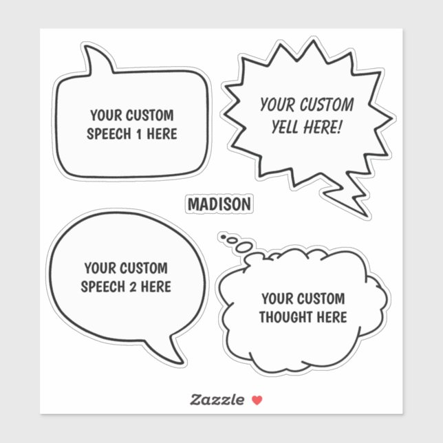 Custom Text & Name Speech Bubbles Sticker (Sheet)