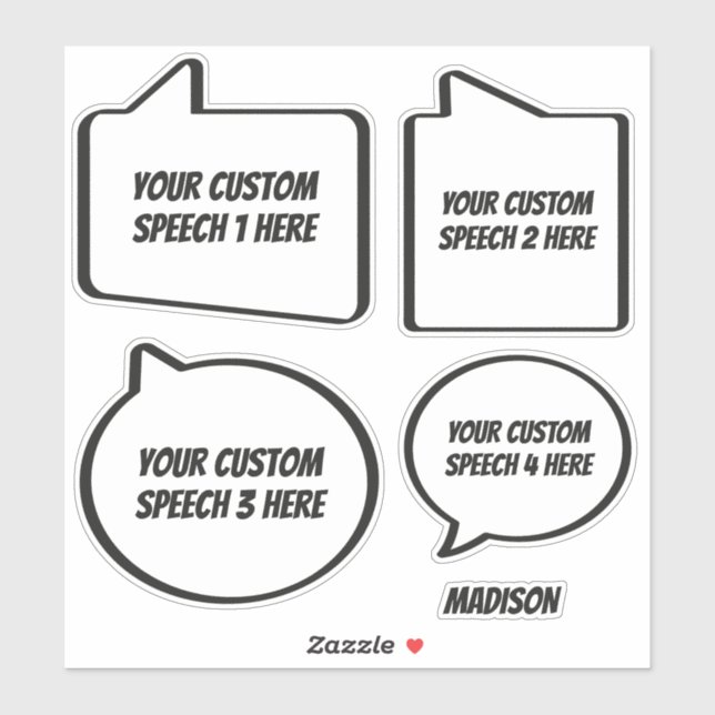 Custom Text & Name Speech Bubbles Sticker (Sheet)