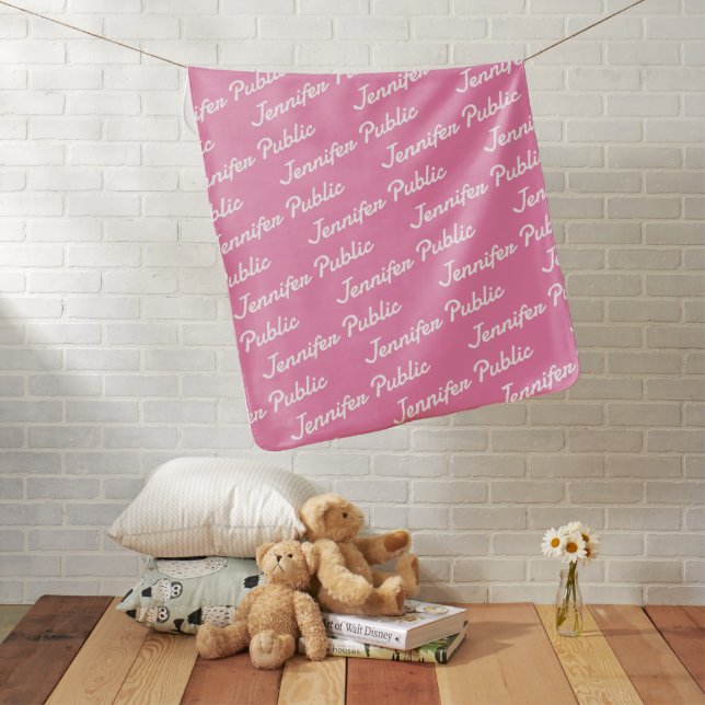 Custom Text Name Surname Pink Template Trendy Baby Blanket (In Situ)
