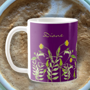 Custom Text Name Unique Floral Boho Watercolor Coffee Mug