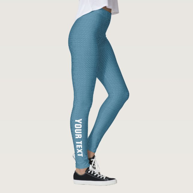 Custom Text Name Womens Modern Elegant Blue Leggings (Right)