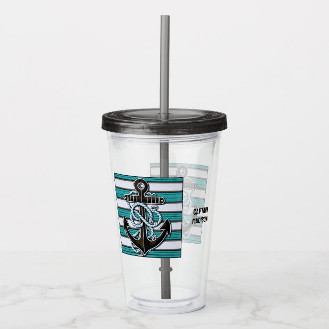 Custom Text Nautical Anchor Acrylic Tumbler (Front)