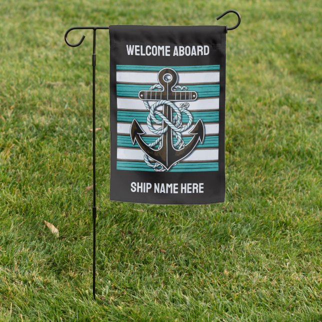 Custom Text Nautical Anchor Garden Flag (In SItu)