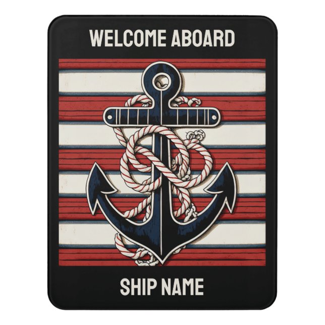 Custom Text Nautical Anchor Pattern Door Sign (Contemporary Vert)