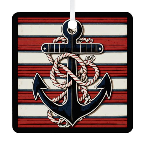 Custom Text Nautical Anchor Pattern Metal Ornament