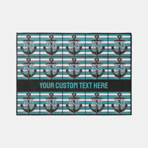Custom Text Nautical Anchor Pattern Outdoor Rug