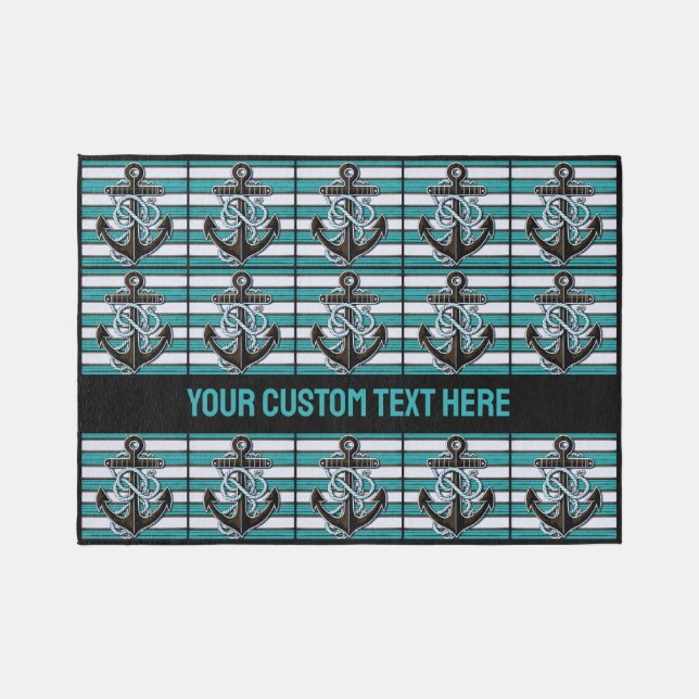 Custom Text Nautical Anchor Pattern Outdoor Rug (Front)