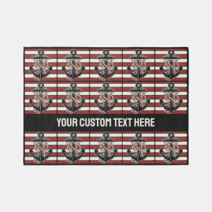 Custom Text Nautical Anchor Pattern Outdoor Rug