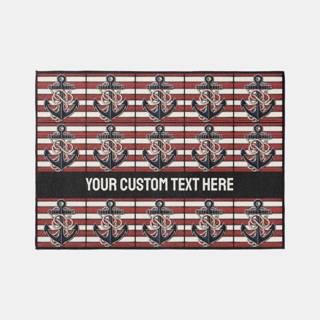 Custom Text Nautical Anchor Pattern Outdoor Rug (Front)