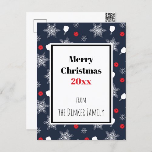 Custom text navy blue  pickleball Christmas  Postcard