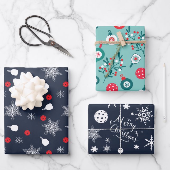 Custom text navy blue 💙 pickleball Christmas  Wrapping Paper Sheets (Front)