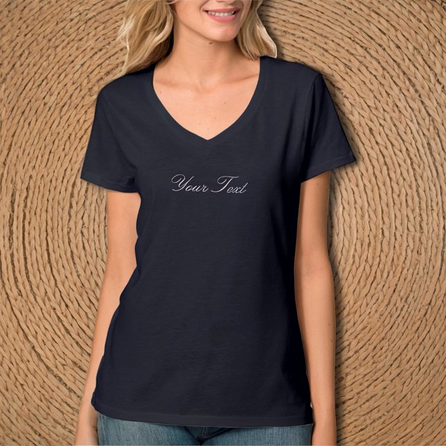 Custom Text Navy Blue V-Neck T-Shirt / Customize (Creator Uploaded)