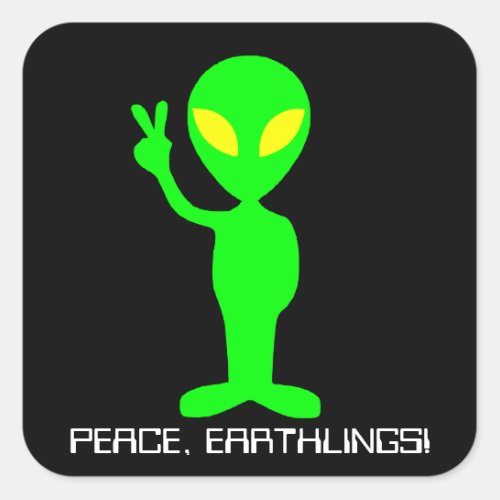 Custom Text Neon GreenBlack Alien Peace Sticker