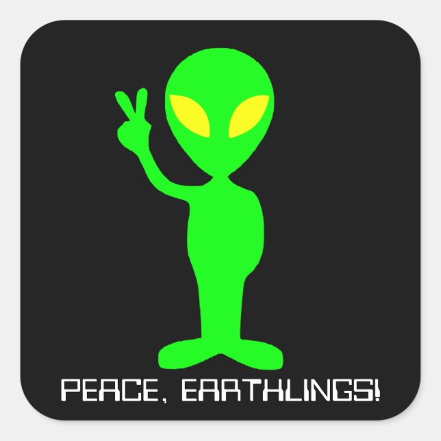 Custom Text Neon Green/Black Alien Peace Sticker (Front)