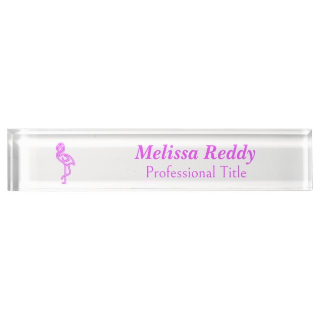 Custom text neon pink flamingo business logo desk name plate (Front)