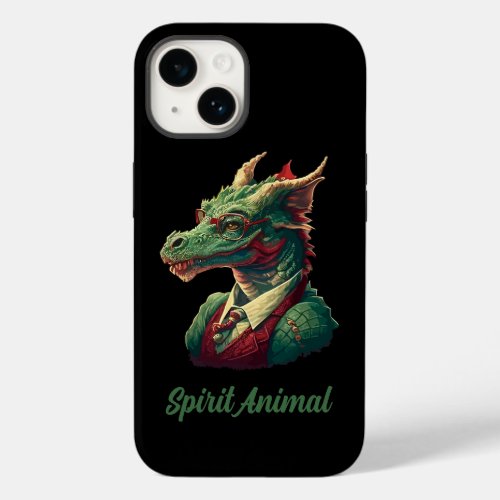 Custom Text Nerd Green Dragon Wearing a Red Vest Case_Mate iPhone 14 Case