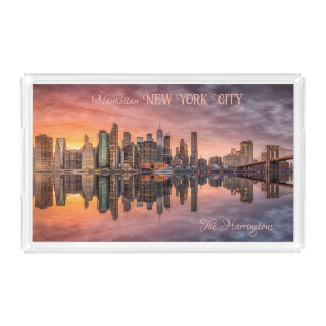 Custom Text New York City Skyline Acrylic Tray (Front)