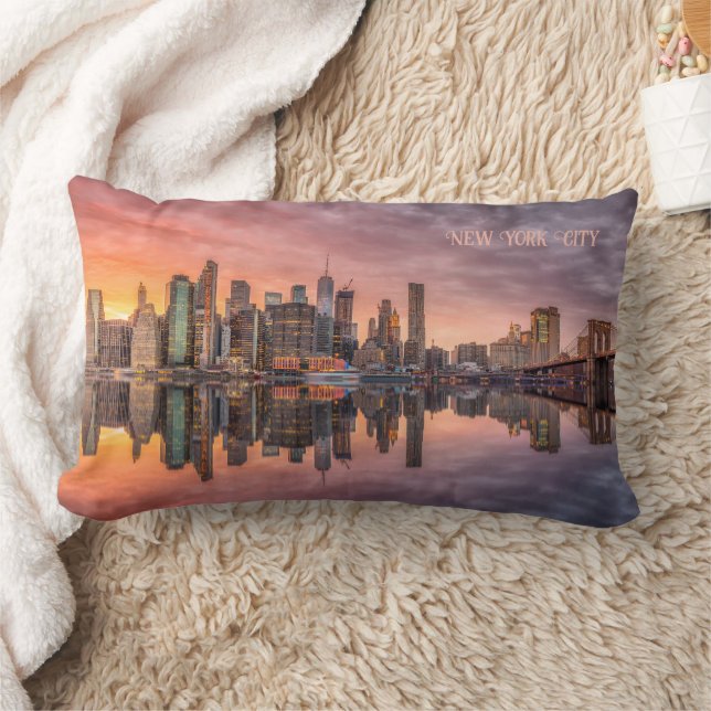 Custom Text New York City Skyline Lumbar Pillow (Blanket)